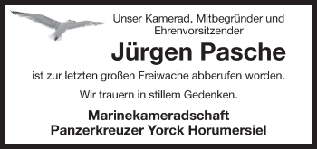 Traueranzeige von Jürgen Pasche von Anzeiger für Harlingerland