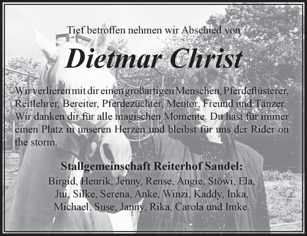  Traueranzeige für Dietmar Christ vom 18.06.2022 aus Anzeiger für Harlingerland
