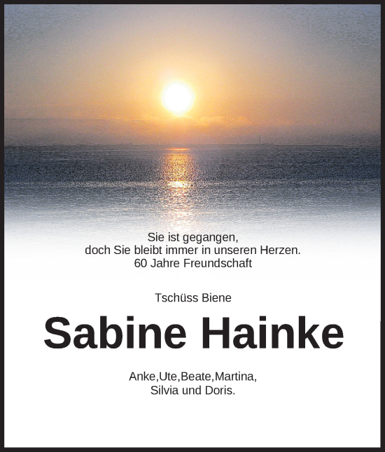 Traueranzeige von Sabine Hainke von Anzeiger für Harlingerland