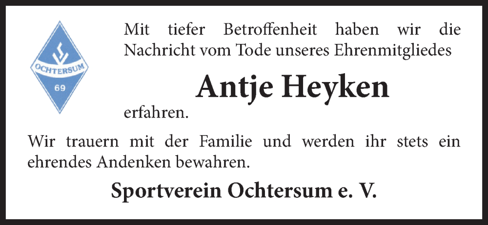  Traueranzeige für Anjte Heyken vom 17.08.2022 aus Anzeiger für Harlingerland