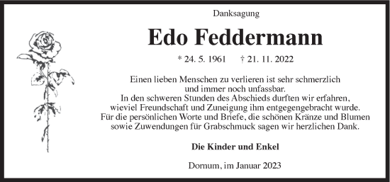 Traueranzeige von Edo Feddermann von Anzeiger für Harlingerland