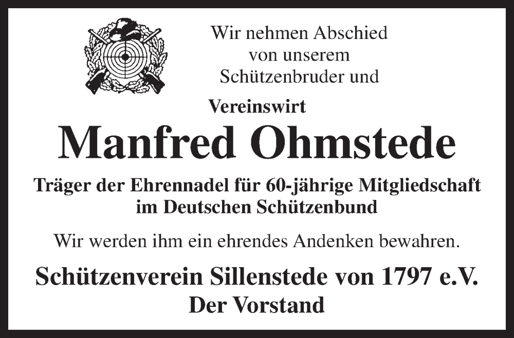  Traueranzeige für Manfred Ohmstede vom 07.01.2023 aus Anzeiger für Harlingerland