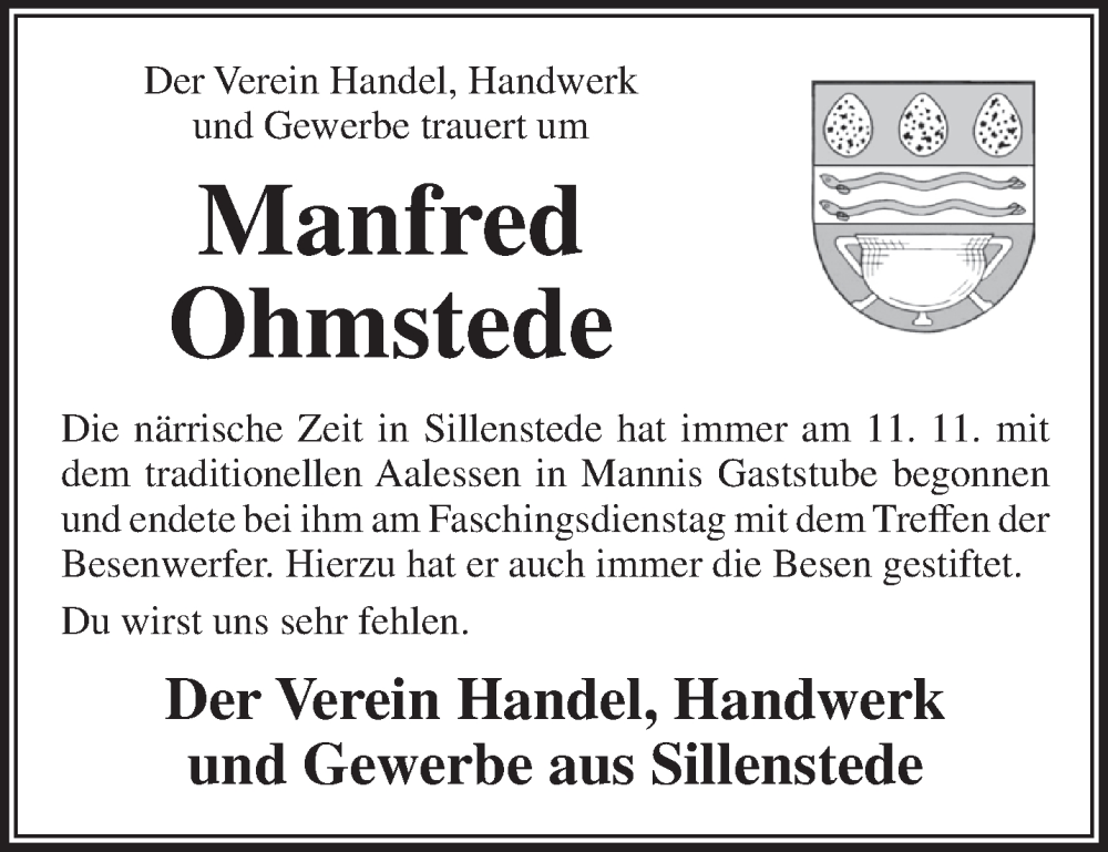  Traueranzeige für Manfred Ohmstede vom 07.01.2023 aus Anzeiger für Harlingerland