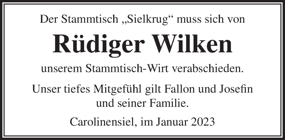  Traueranzeige für Rüdiger Wilken vom 30.01.2023 aus Anzeiger für Harlingerland