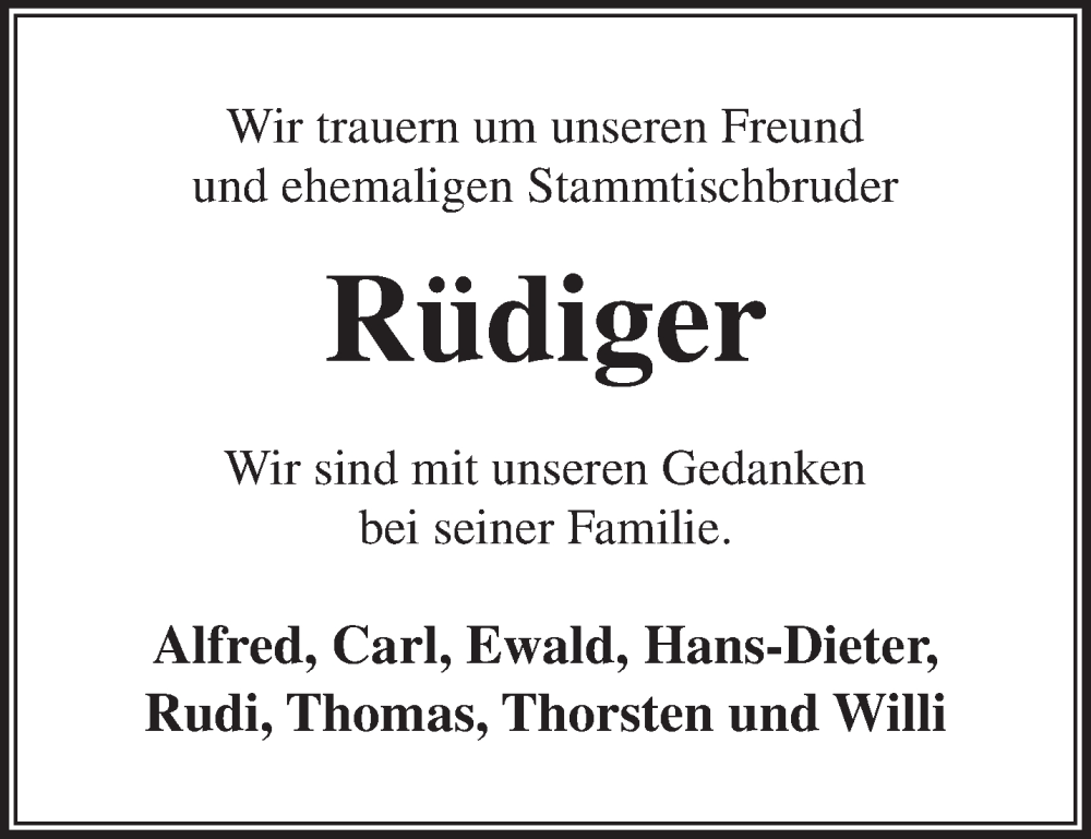  Traueranzeige für Rüdiger Wilken vom 30.01.2023 aus Anzeiger für Harlingerland