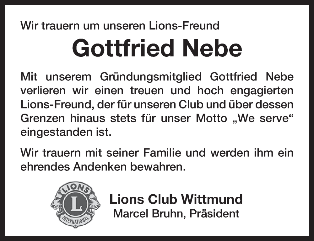  Traueranzeige für Gottfried Nebe vom 04.02.2023 aus Anzeiger für Harlingerland