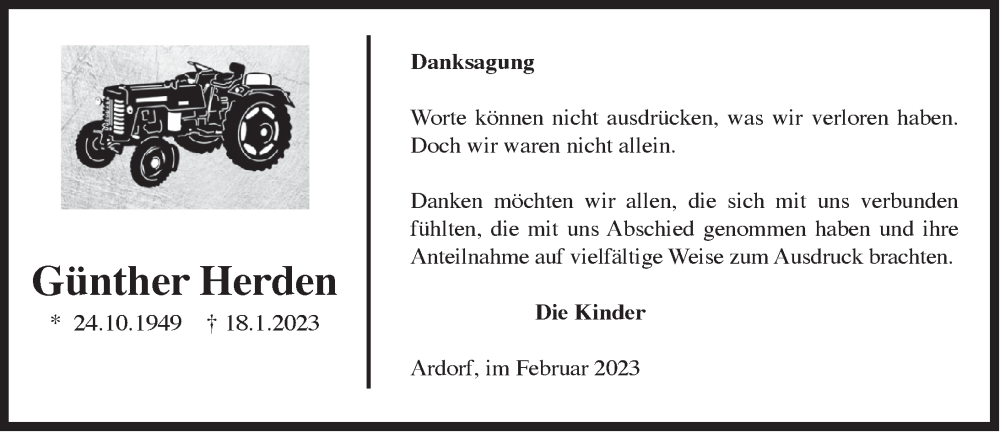  Traueranzeige für Günther Herden vom 25.02.2023 aus Anzeiger für Harlingerland