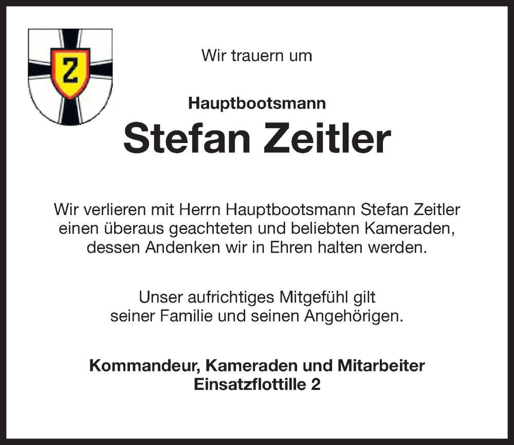  Traueranzeige für Stefan Zeitler vom 25.02.2023 aus Wilhelmshavener Zeitung