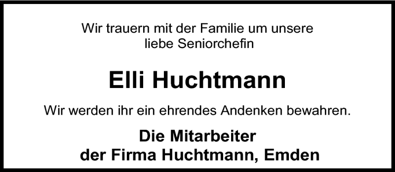  Traueranzeige für Elli Huchtmann vom 28.05.2011 aus Emder Zeitung