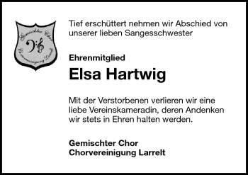 Traueranzeige von Elsa Hartwig von Emder Zeitung