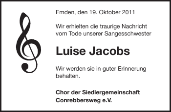 Traueranzeige von Luise Jacobs von Emder Zeitung