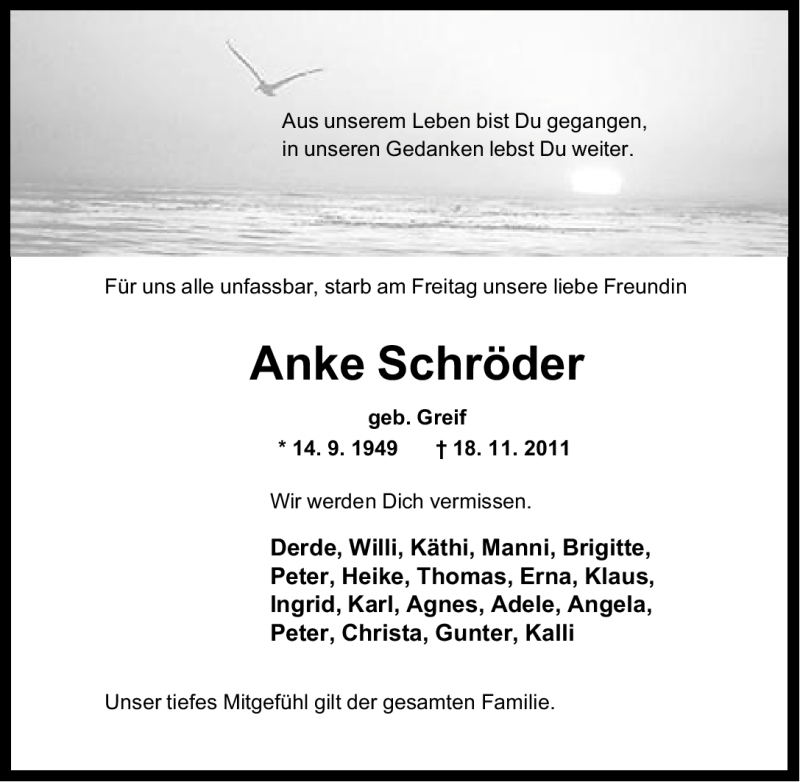 Traueranzeigen von Anke Schröder nordwest-trauer.de