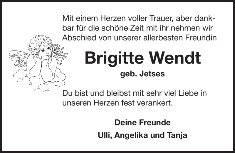  Traueranzeige für Brigitte Wendt vom 07.12.2011 aus Emder Zeitung