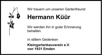 Traueranzeige von Hermann Küür von Emder Zeitung