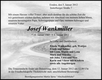 Traueranzeige von Josef Wankmiller von Emder Zeitung