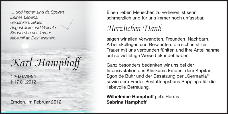 Traueranzeige für Karl Hamphoff vom 11.02.2012 aus Emder Zeitung