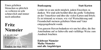 Traueranzeige von Fritz Niemeier von Emder Zeitung