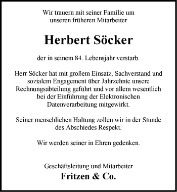 Traueranzeige von Herbert Söcker von Emder Zeitung