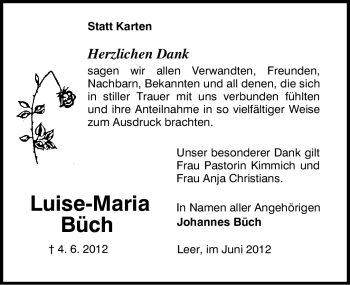 Traueranzeige von Luise-Maria Büch von Emder Zeitung