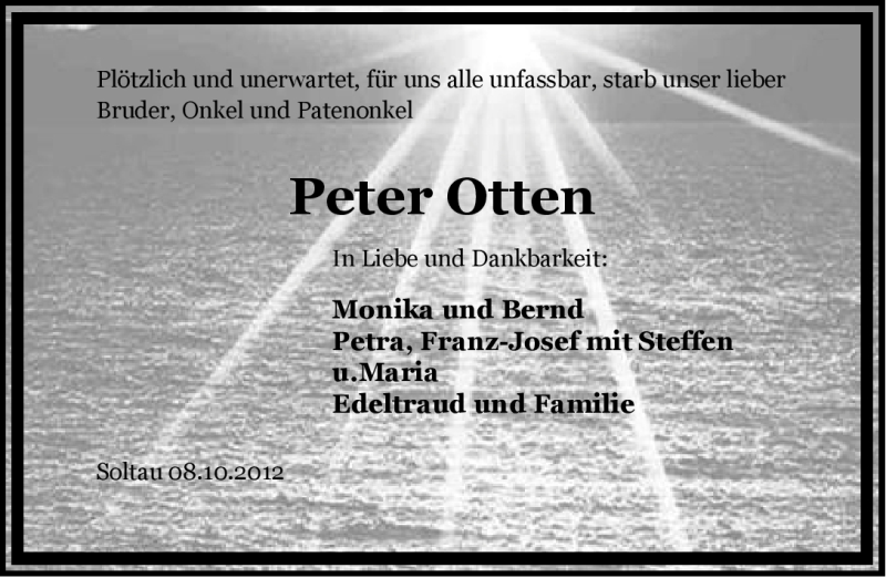  Traueranzeige für Peter Otten vom 10.10.2012 aus Emder Zeitung