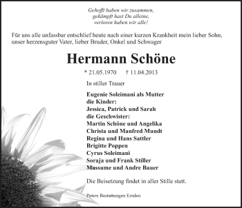 Traueranzeige von Hermann Schöne von Emder Zeitung