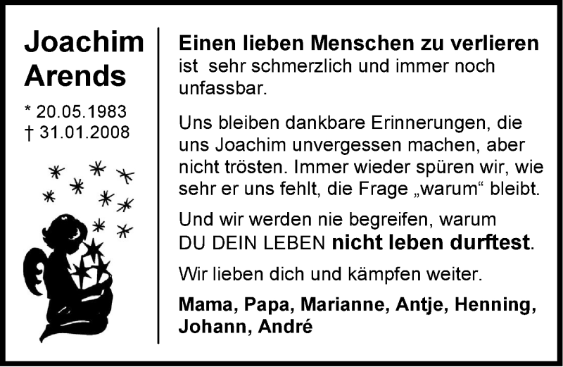  Traueranzeige für Joachim Arends vom 18.05.2013 aus Emder Zeitung