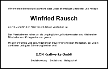 Traueranzeige von Winfried Rausch von Emder Zeitung