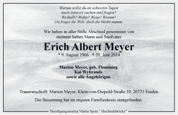 Traueranzeige von Erich Albert Meyer von Emder Zeitung