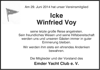 Traueranzeige von Icke Winfried Voy von Emder Zeitung
