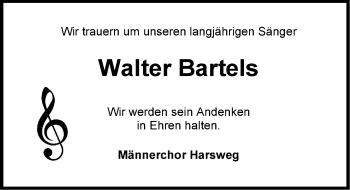 Traueranzeige von Walter Bartels von Emder Zeitung
