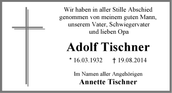 Traueranzeige von Adolf Tischner von Emder Zeitung