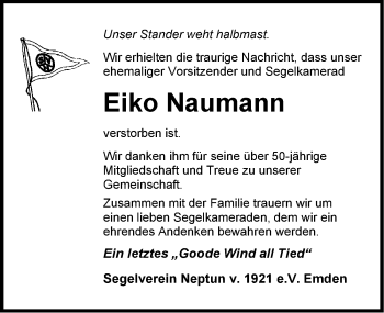 Traueranzeige von Eiko Naumann von Emder Zeitung