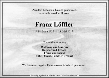 Traueranzeige von Franz Löffler von Emder Zeitung