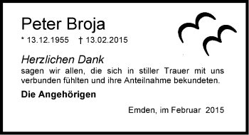 Traueranzeige von Peter Broja von Emder Zeitung