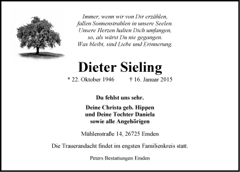 Traueranzeige von Dieter Sieling von Emder Zeitung