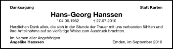 Traueranzeige von Hans-Georg Hanssen von Emder Zeitung