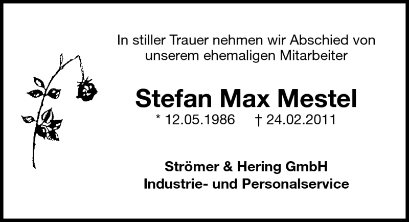  Traueranzeige für Stefan Max Mestel vom 02.03.2011 aus Emder Zeitung