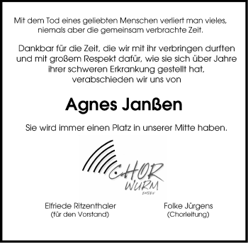 Traueranzeige von Agnes Janß?en von Emder Zeitung