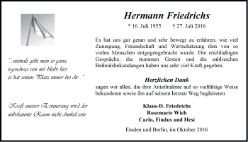 Traueranzeige von Hermann Friedrichs von Emder Zeitung