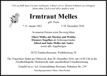 Traueranzeige von Irmtraut Melles von Emder Zeitung