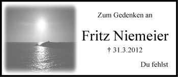 Traueranzeige von Fritz Niemeier von Emder Zeitung