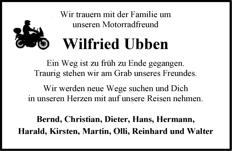  Traueranzeige für Wilfried Ubben vom 20.05.2016 aus Emder Zeitung
