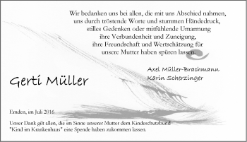 Traueranzeige von Gerti Müller von Emder Zeitung