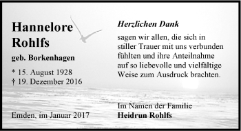 Traueranzeige von Hannelore Rohlfs von Emder Zeitung