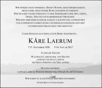 Traueranzeige von Kare Laerum von Emder Zeitung