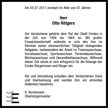 Traueranzeige von Otto Rötgers von Emder Zeitung