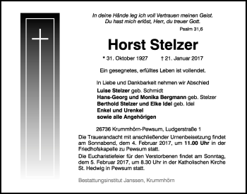 Traueranzeige von Horst Stelzer von Emder Zeitung