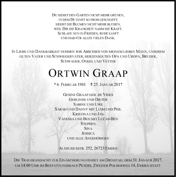 Traueranzeige von Ortwin Graap von Emder Zeitung
