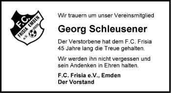 Traueranzeige von Georg Schleusener von Emder Zeitung