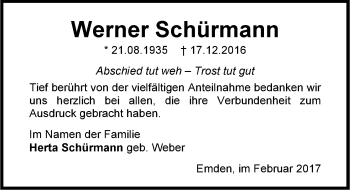 Traueranzeige von Werner Schürmann von Emder Zeitung